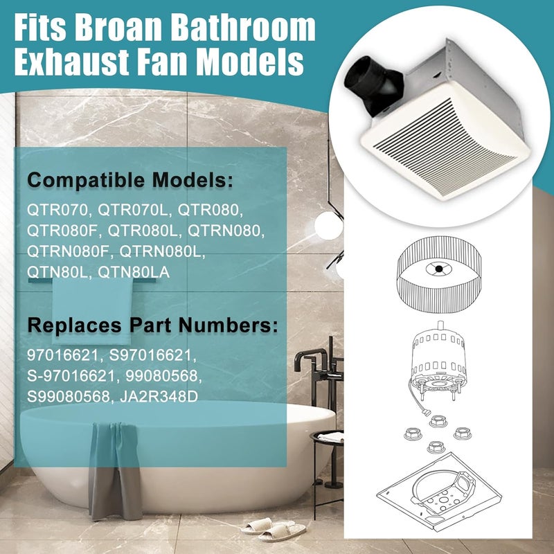 Criditpid QTR070, QTR080, S-97016621 Fan Motor for Broan Nutone QTN80L, QTN80L-A, QTRN080, QTR070L, QTR080L, QTR080F, QTRN080F, QTRN080L Bathroom Exhaust Fan, S97016621, 99080568 Replacement Motor - Image 3